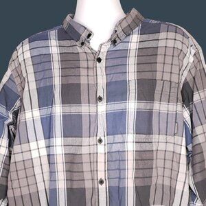 Columbia Mens XXL Plaid Button-Down Long Sleeve Shirt Gray Blue Cotton Blend